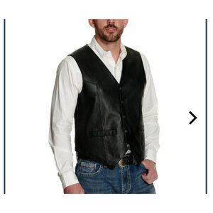 Scully Men's Vest Black Leather Western Rodeo Star Snap Button Pockets Size L